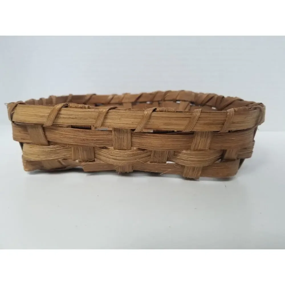 Vintage Hand Woven Wooden Slint Heart Shaped Basket Country Cottage Core